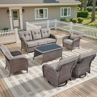 Ensemble de meubles de patio 6 pièces, ensemble de sièges d'extérieur toutes saisons avec chaises pivotantes et table basse