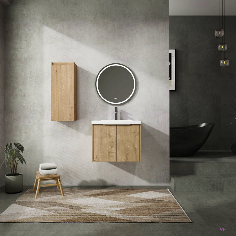 Meuble-lavabo mural 24 po avec lavabo et armoire latérale, portes à fermeture douce, armoire combinée 24 po, 24"