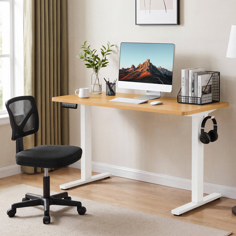 Office Set: Mesh Office Chair And Electric Standing Desk, Black/Oak