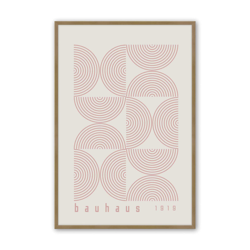 Pink Bauhaus Flow I Print in a Frame, Framed Print without Mat, Brushed Gold, 25.25" H x 19.25" W x 1.25" D