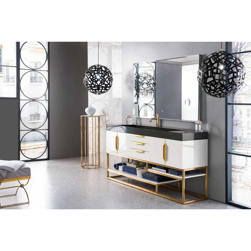 Columbia 72'' W Single Vanity, Glossy White, Dusk Gray, Radiant Gold