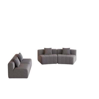 Chenille Curved Sectional Sofa With 4 Pillows