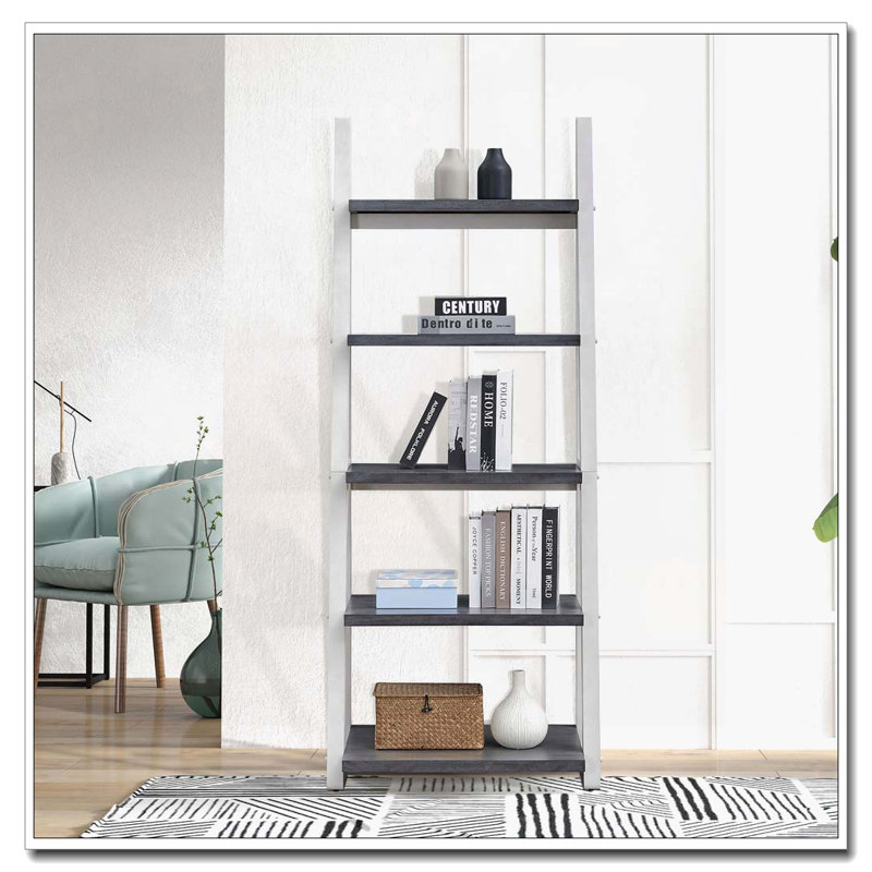 5-Tier Shelves,Bookshelf, Storage Rack, Grey White