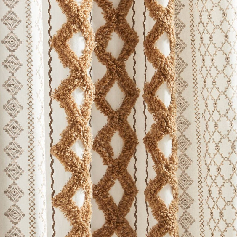 Imani Terracotta 100% Cotton Boho Tufted Chenille Stripe Lined Single 50x84" Curtain Panel, 50" W x 84" L, Terracotta