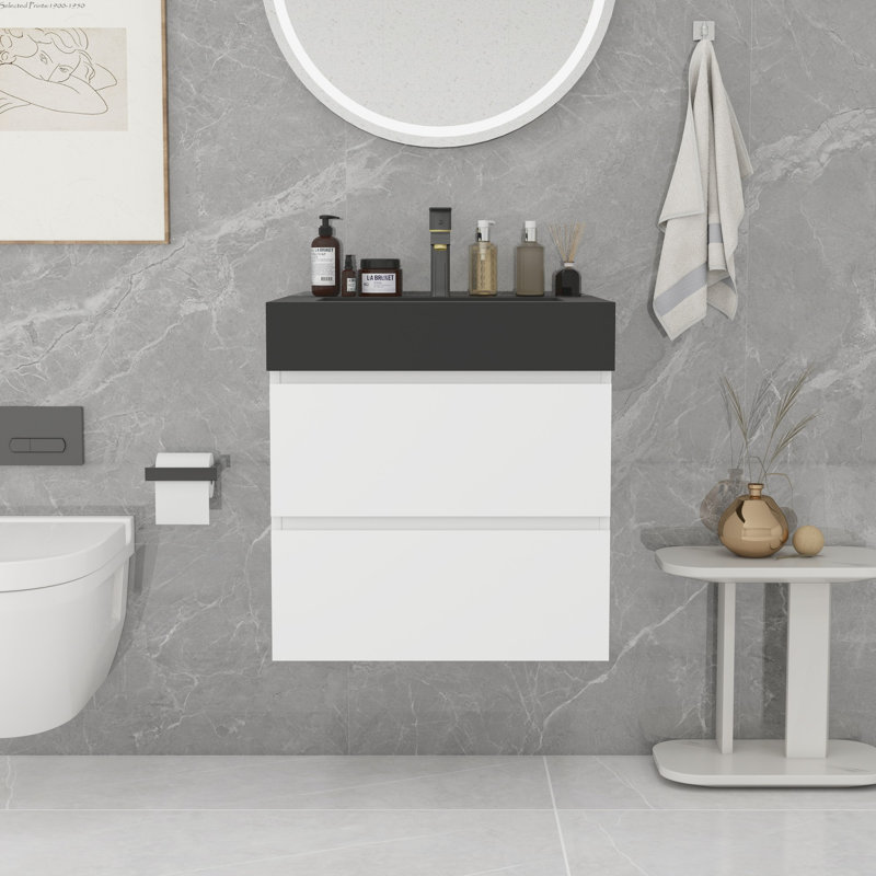 Grand meuble-lavabo mural avec rangement Modern, Noir, noir, noir, noir, Gris
