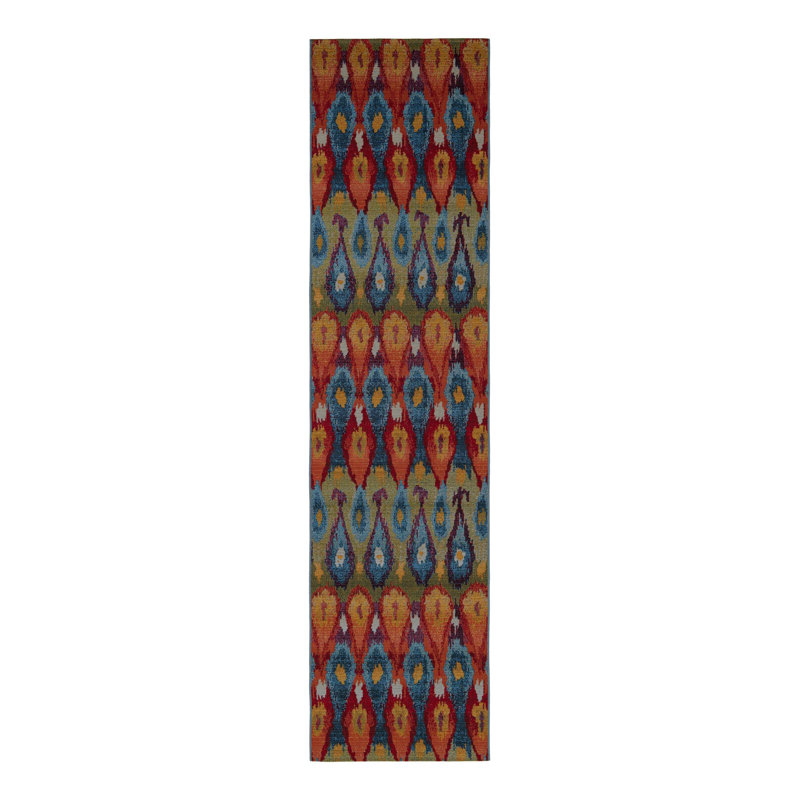 Newt Ikat Blue Indoor/Outdoor Area Rug, Runner 2'7" x 9'
