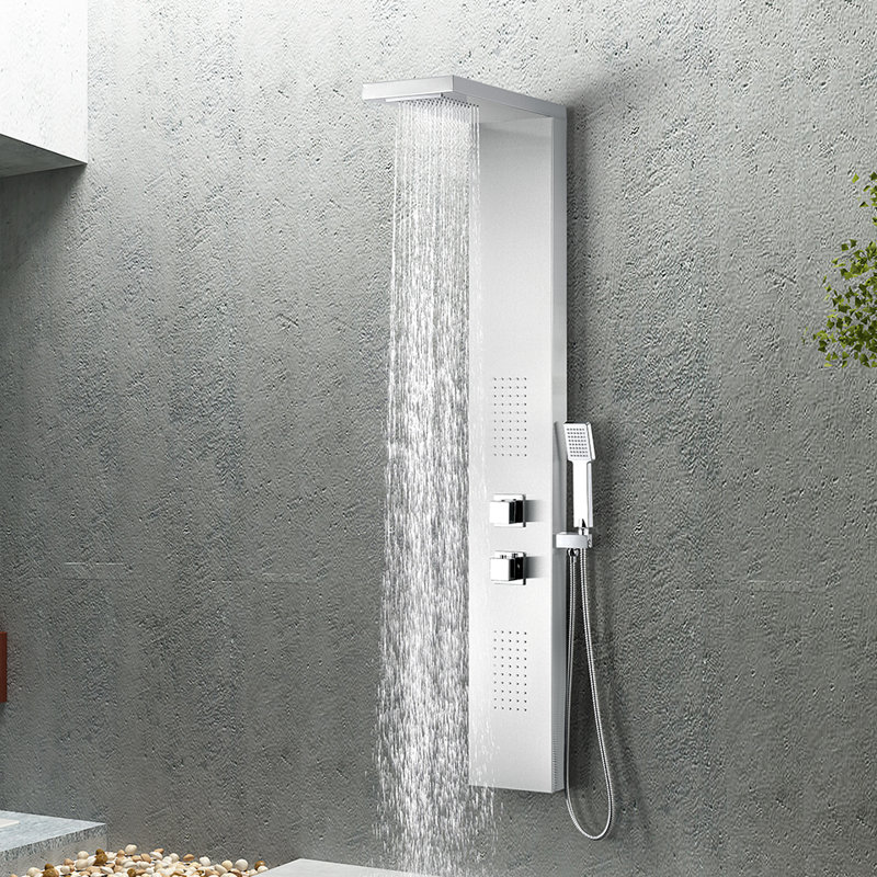 Expanse 64'' Brushed Steel Full Body Shower Panel with Jets