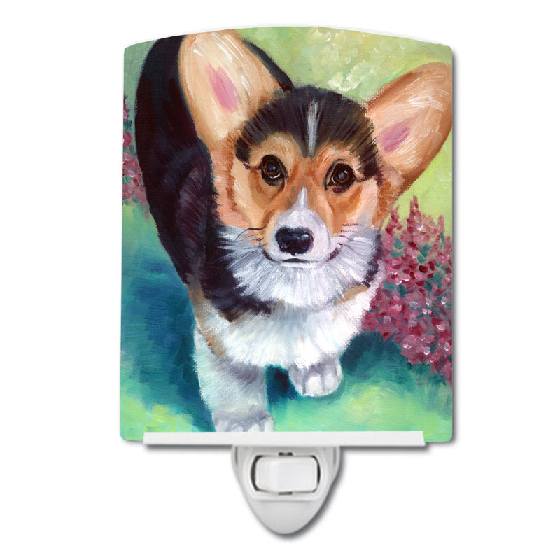 Éclairage de nuit en céramique pembroke corgi chiot