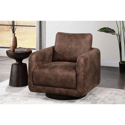 Chaise pivotante de style Mid-Century moderne enveloppée dans un tissu de couleur noyer, structure en contreplaqué, idéale pour les groupes de conversation ouverts avec rotation complète, coussin de soutien, convient