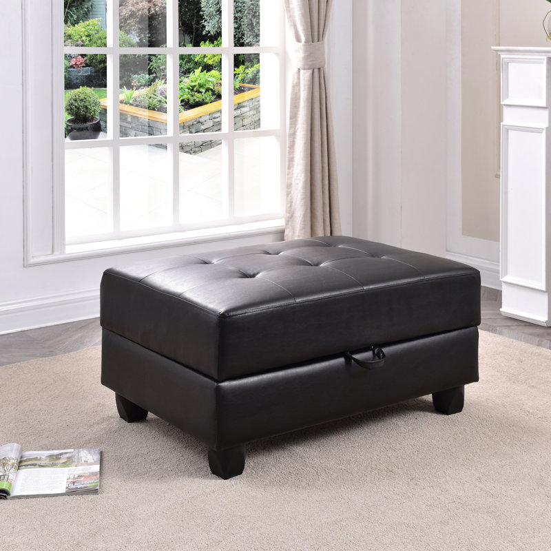 Bella Faux Leather Ottoman, Faux Leather Black