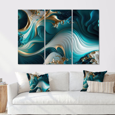 " Abstract Geode Turquoise II " 3 - Pieces