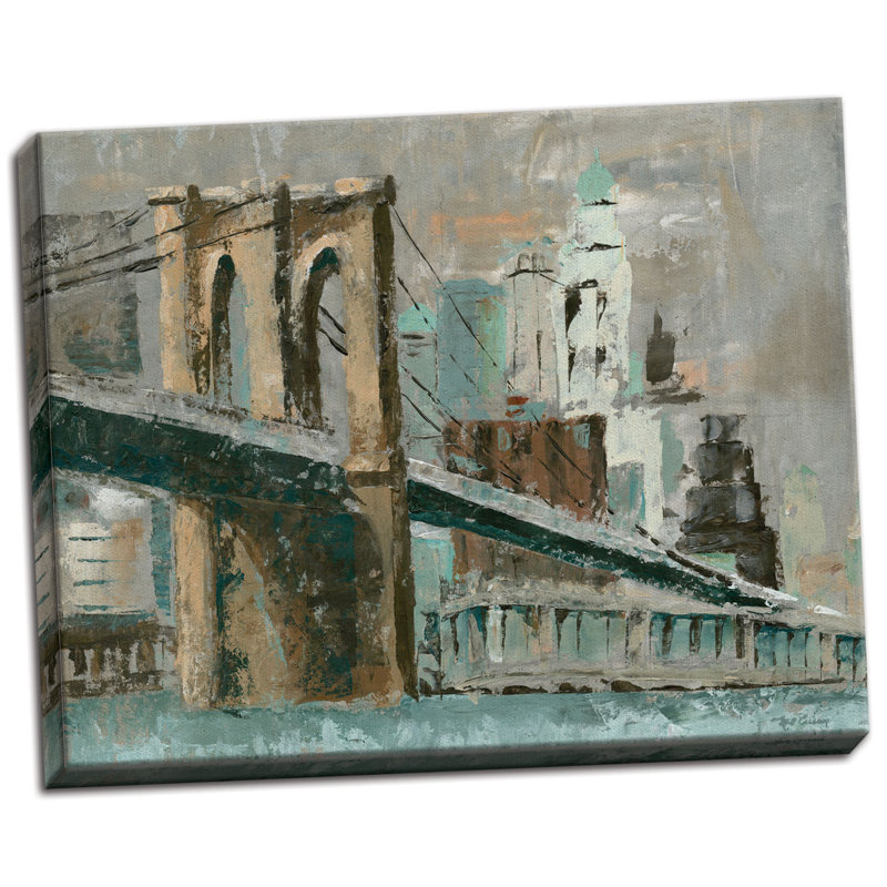 Reproduction de cityscape de brooklyn bridge belle, H 11 po x l 14 po x P 0,75 po, Toile tendue