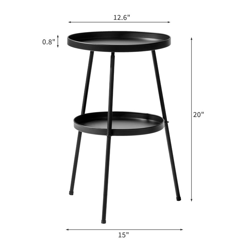 Table d'appoint ronde en métal noir mat - Conception moderne à 2 niveaux pour la vie intérieure et extérieure