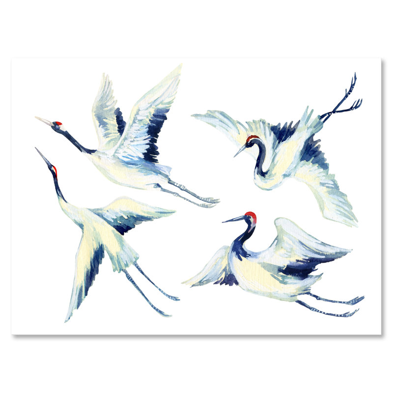 Asian Crane Bird Impression - peinture sur toile, H 24 po x l 32 po x P 1 po, Toile tendue