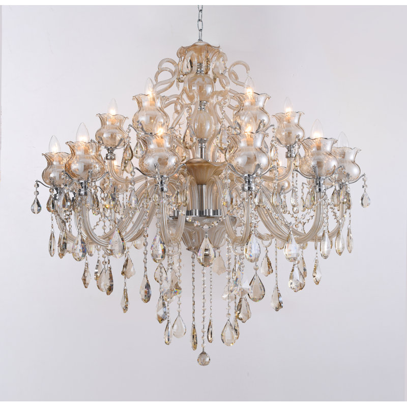 Lustre empire 18 lumières de style bougie Tedeschi, Chrome / teck