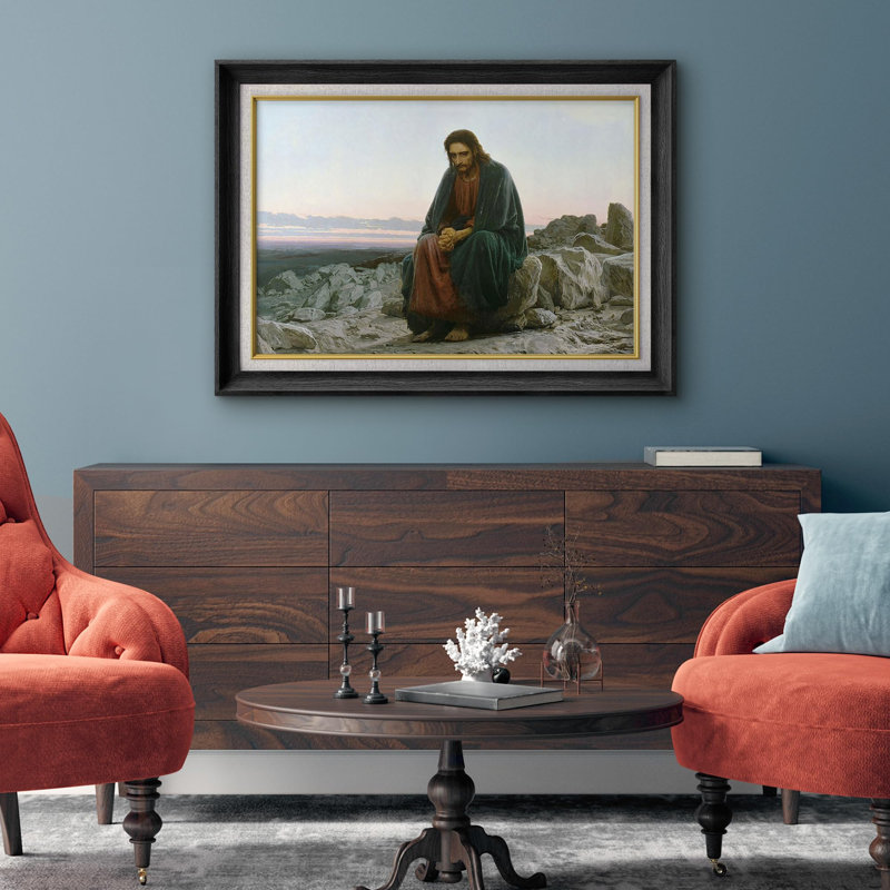 «Famous Artwork Jesus Christ In The Desert» par Ivan Kramskoi, reproduction d'art sur papier, Cadre noir, Pas de tapis