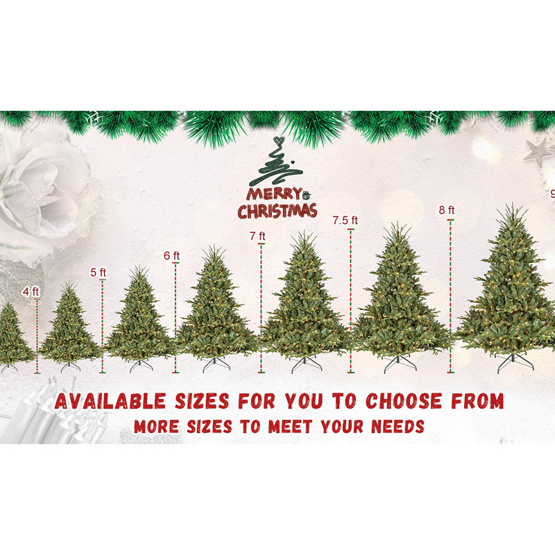 Arbre de Noël 6 pi pleine forme avec 500 lumières UL - branches mixtes PE / PVC, 1763 pointes, base large pour les espaces spacieux, structure à charnières, support en métal stable