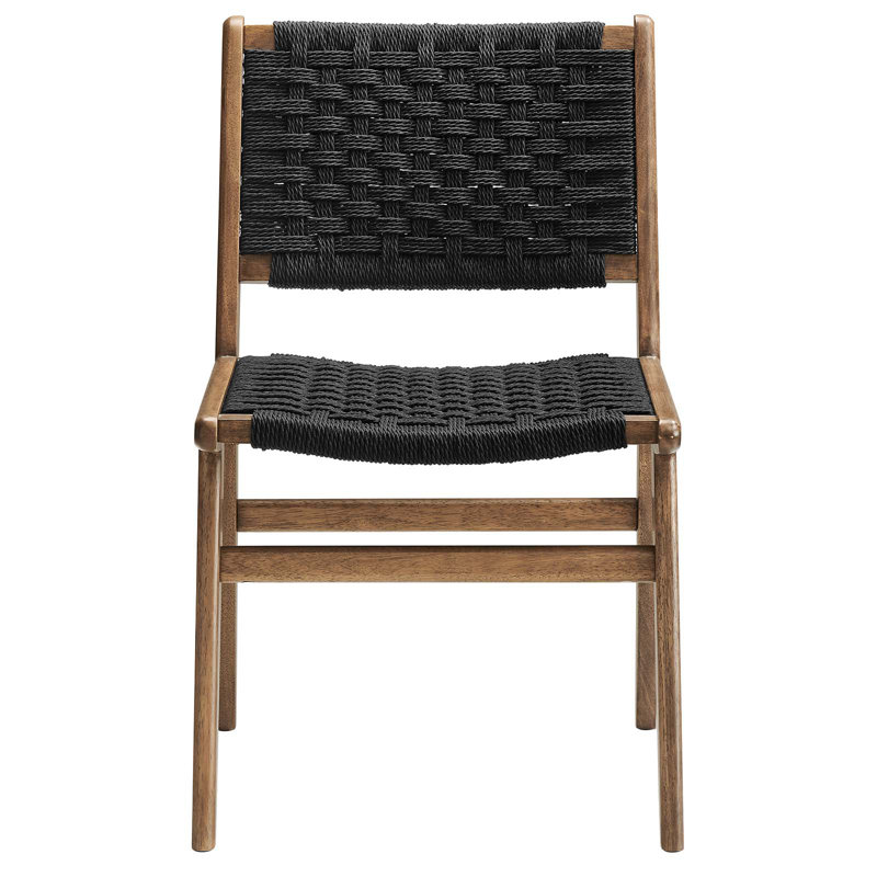 Saoirse Woven Rope Wood Dining Side Chair, Walnut, Black