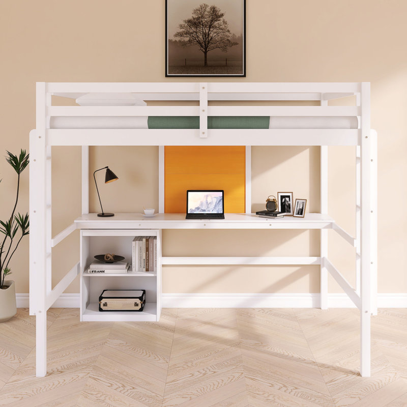 Lit mezzanine en bois avec tableau d'écriture, Blanc, Double