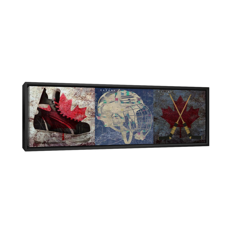 Ensemble de 3 reproductions d’art sur toiles pour le hockey et le canada, les patins à glace canada, le masque