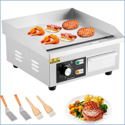 Commercial Electric Griddle, 14 Inch Stainless Steel Flat Top Grill With 122-572°f Adjustable Temp, 2 Shovels, 2 Brushes, Indoor Countertop Bbq Teppanyaki Grill For Home Restaurants,110v,1500w