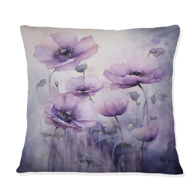 Violet Veil Delicate Poppies Moment - Coussin décoratif imprimé coquelicots