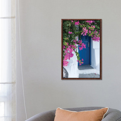 Greece, Santorini, a Picturesque Blue Door is Surrounded 1 Piece Wall Art on Canvas