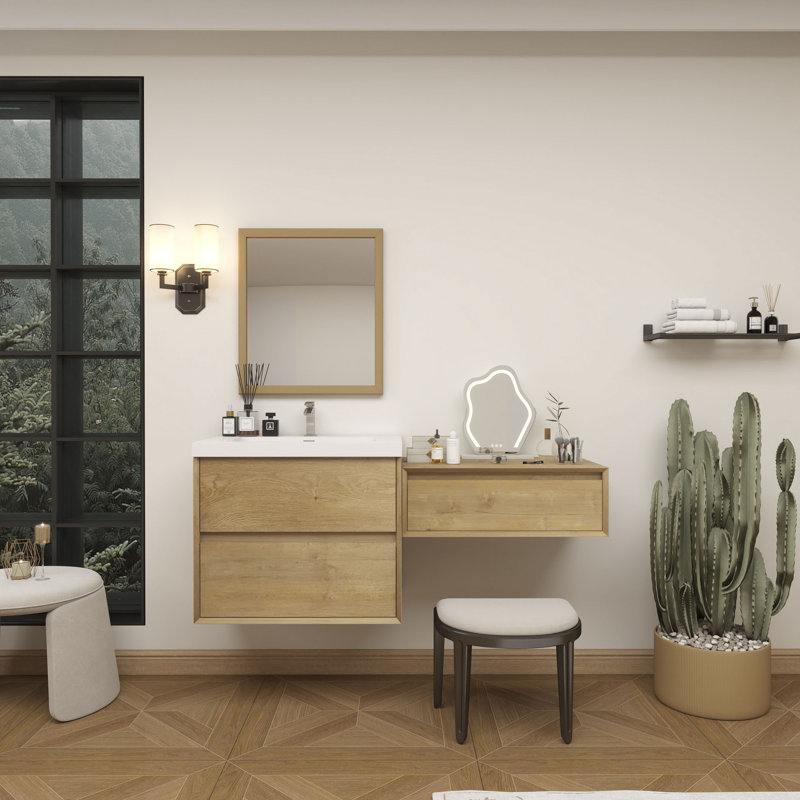 Meuble-lavabo mural 54 po avec évier en acrylique renforcé Aliki, Chêne