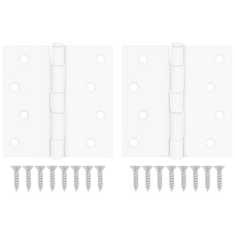 4" Door Hinges, Square Corner, White
