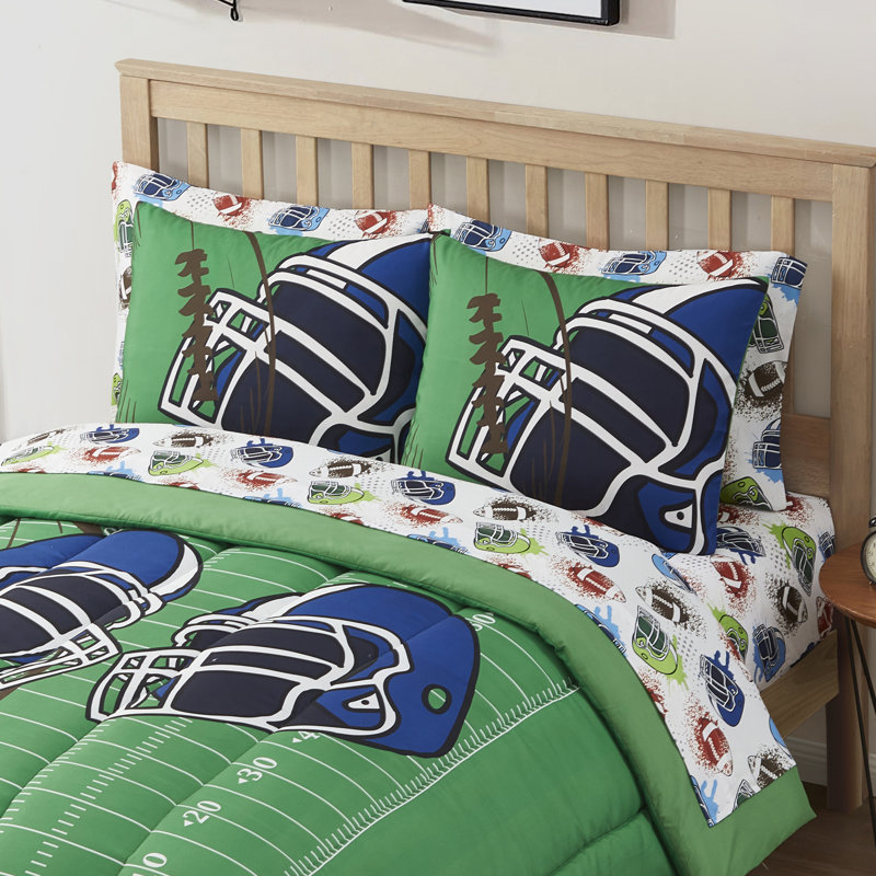 Full Green Football Reversible Microfiber Bed in a Bag Set