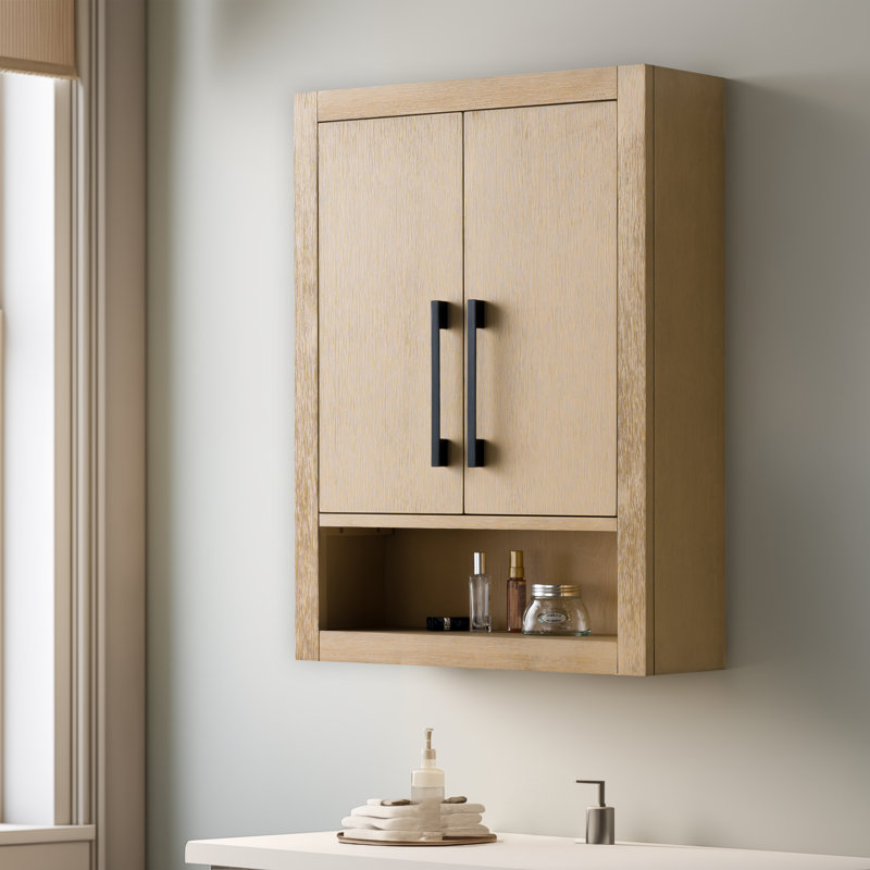 Wall Bathroom Shelves, Matte Black/Natural Oak