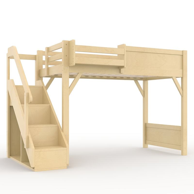 Twin Size Solid Wood Loft Bed with Wardrobe & Storage, Bedside Shelves, Stairs & Full-Length Guardrails, No Box Spring Needed, Natural