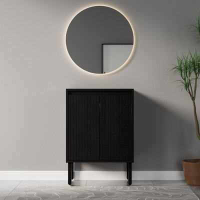 Freestanding Single Bathroom Vanity Cabinet Only with Fluted Doors & Metal Legs (Sink Not Included)