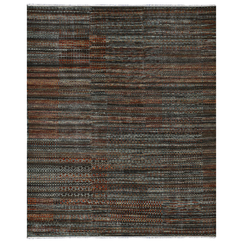 Hand Knotted Wool Geometric Indoor Rug, Rectangle 10' x 14'