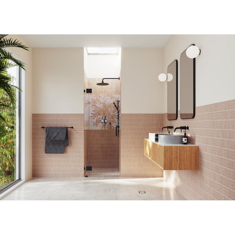 Halo 33.75 in. x 78 in. Frameless Glass Hinge Shower Door, Matte Black