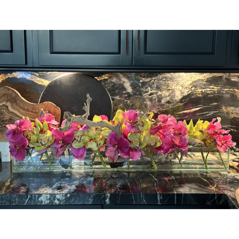Casa Polyether Polyurethane (PU) Orchids Arrangement in Planter, 8" H x 36" W x 8" D