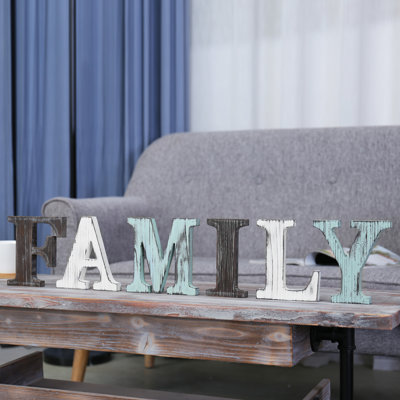 6 Piece Wood Tabletop Family Letters Sign Set