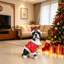 Charmante statue de Noël Boston Terrier en tenue de père Noël, parfaite pour les décorations et les fêtes festives