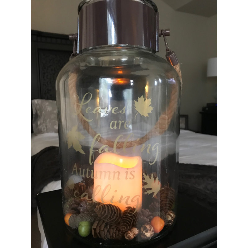 12'' H Glass Tabletop Lantern with Candle Included