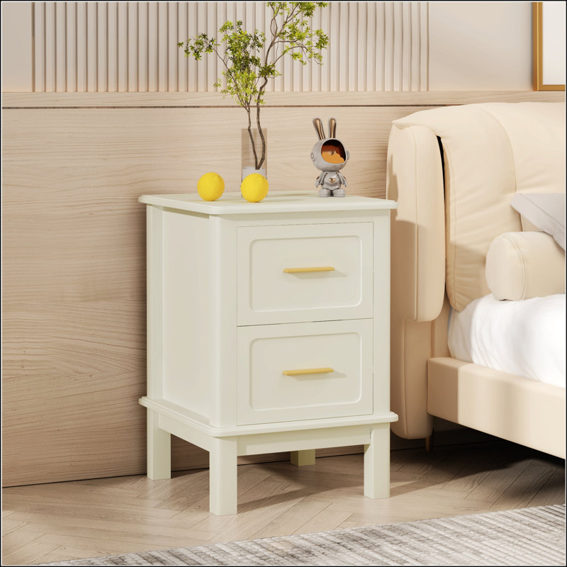 Table de chevet moderne avec 2 tiroirs, table d'appoint en bois robuste pour les petits espaces, idéale pour les chambres à coucher et les salons - Blanc cassé