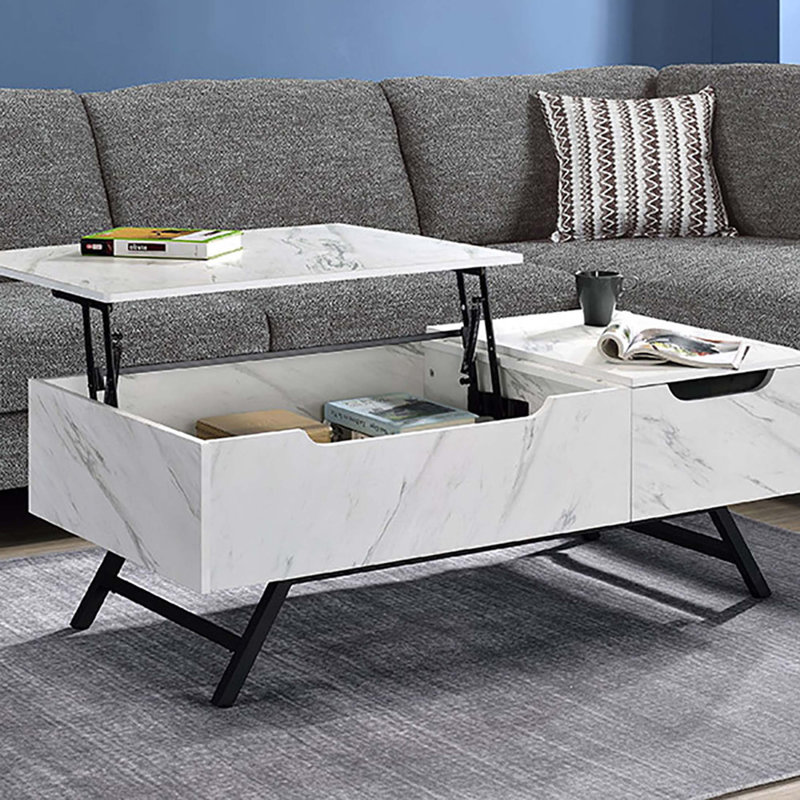 Table basse blanche avec plateau relevable