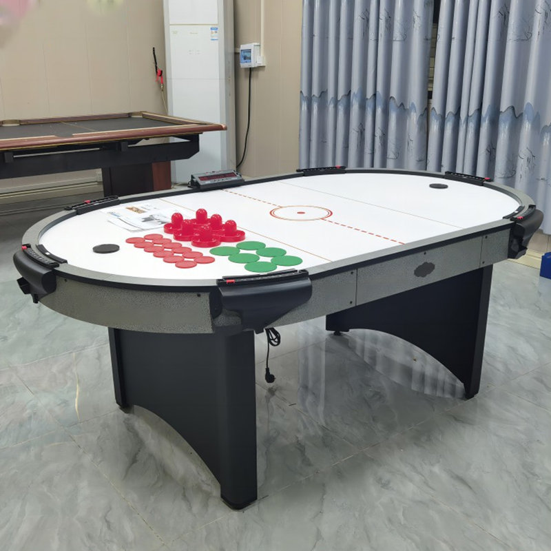 Blanc / gris foncé + tables de hockey ovales en bois manufacturé noir