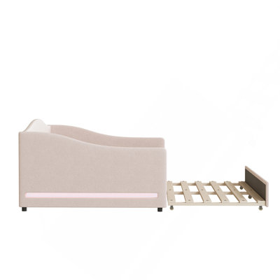 Teddy Fleece Full Size Upholstered Daybed With Light And Trundle