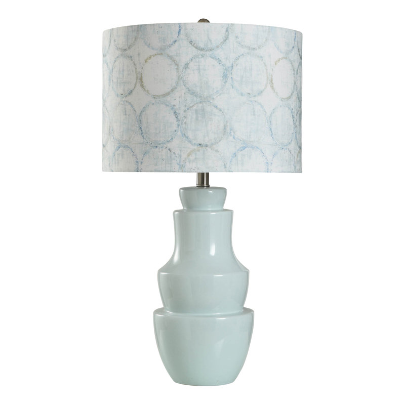 Norman Wyatt Home - Dynasty - Lampe de table en céramique - Bleu Fain Whisper - Abat-jour à motif