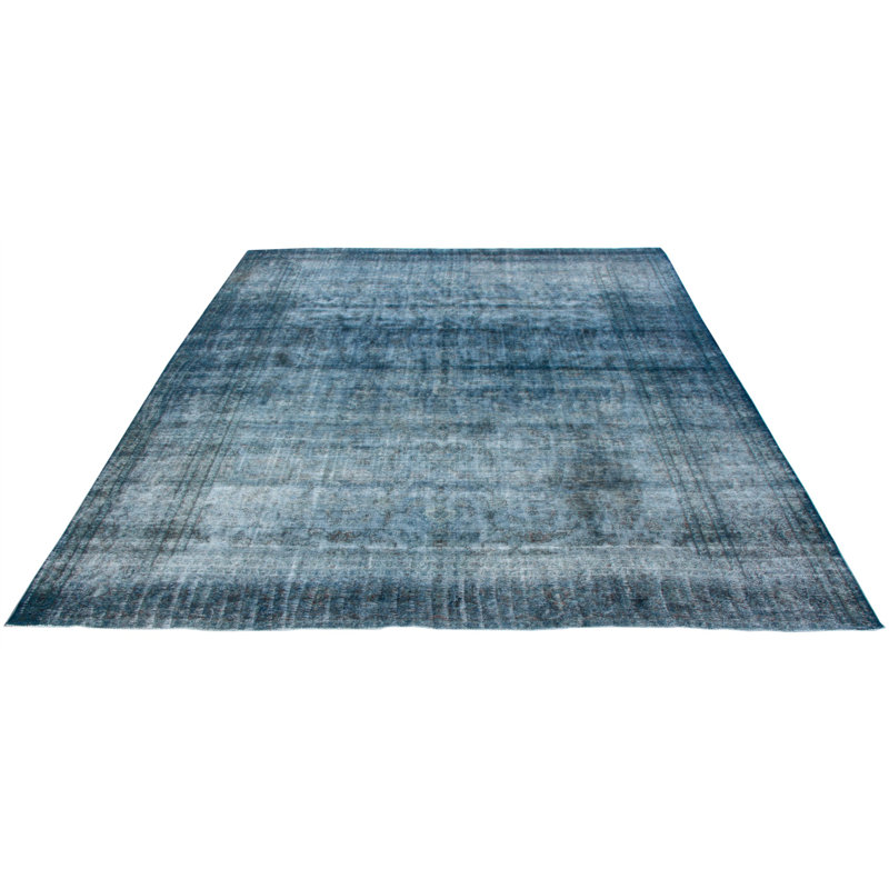 Tapis bleu foncé en laine noué à la main de conception unique 10 pi 5 po x 12 pi 2 po Campden