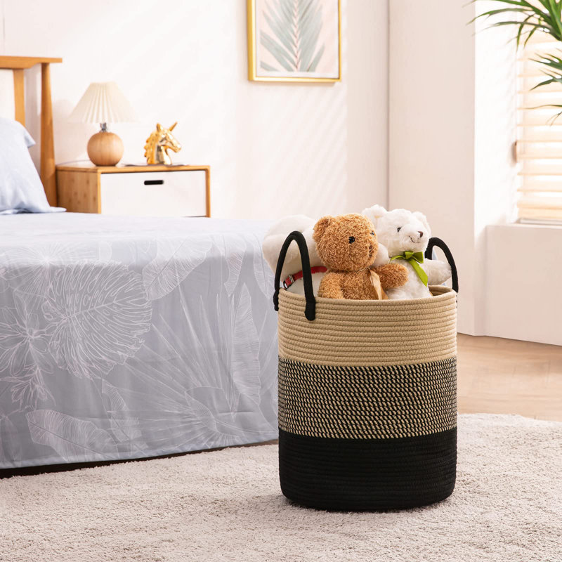 Panier à linge en tissu noir moderne brun - portable, capacité 72L, H 15,98 po x l 14,02 po x P 14,02 po