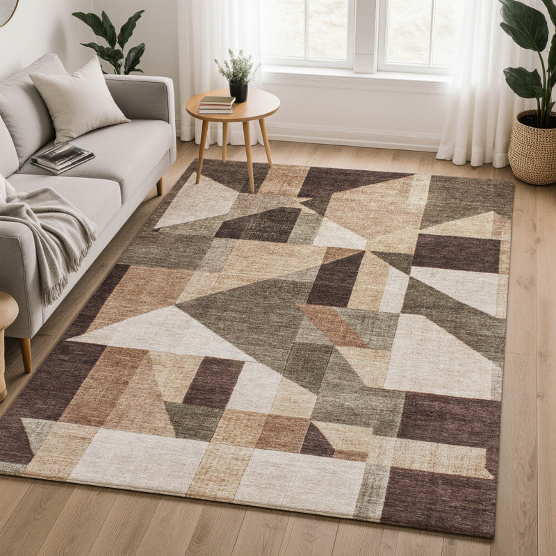 Tapis géométrique Premium lavable à la machine AMF2366 Mayfield, Brun, 5 pi x 7 pi 6 po