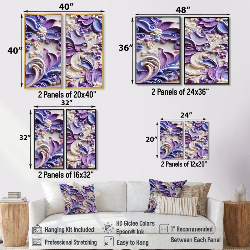 Mauve et lavande mauve - Paisley, 36" H x 48" W, Impression encadrée flottante, Gold