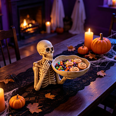 Gothic Skeleton Hands Candy Dish – 12" Resin Skull Bowl, Punk Style Fruit Platter & Key Holder, Halloween Christmas Decorative Centerpiece Tray for Snacks, Storage, Tabletop Decor