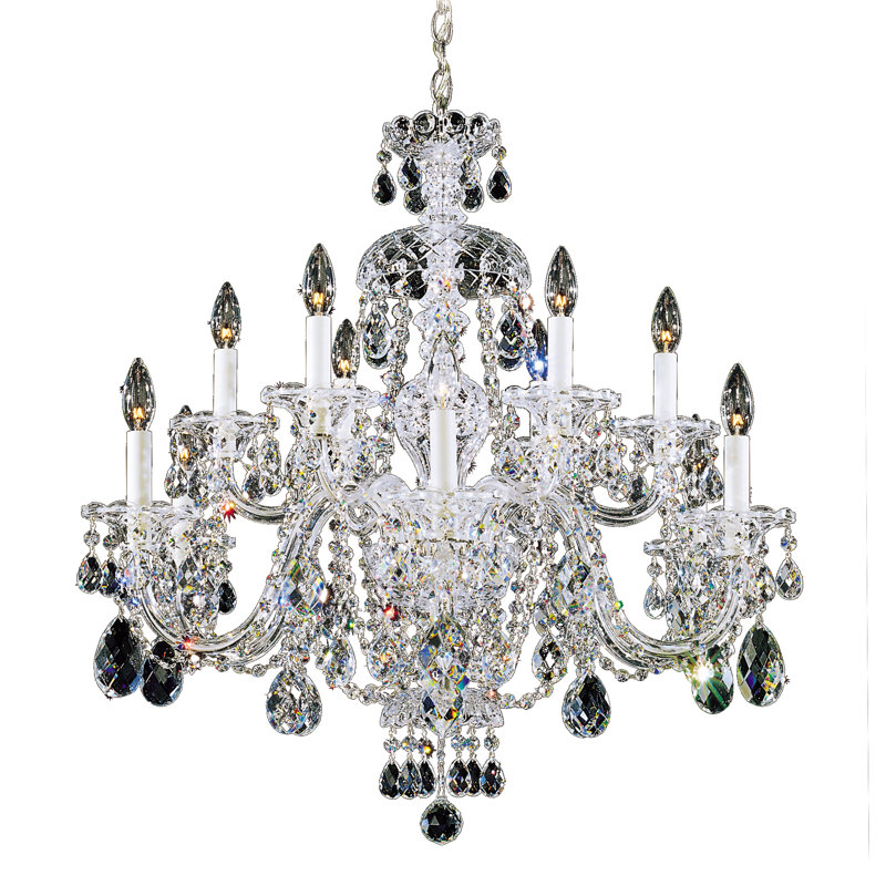 Sterling 12 - Light Glass Chandelier, Polished Silver, Swarovski Spectra